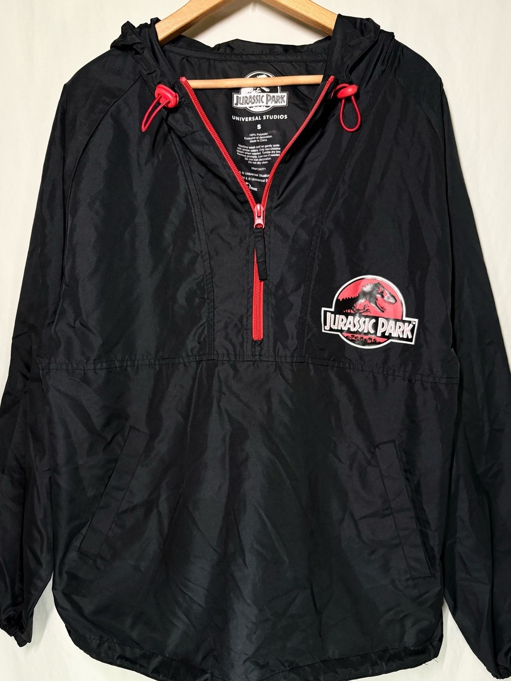 Jurassic Park Universal Studios Hooded Anorak Windbreaker Jacket Black Unisex S